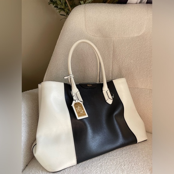 Lauren Ralph Lauren Black and white large leather Tote NWOT - Picture 6 of 10